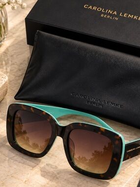 New Carolina Lemke Oversized Tortoiseshell & Mint Square Sunglasses